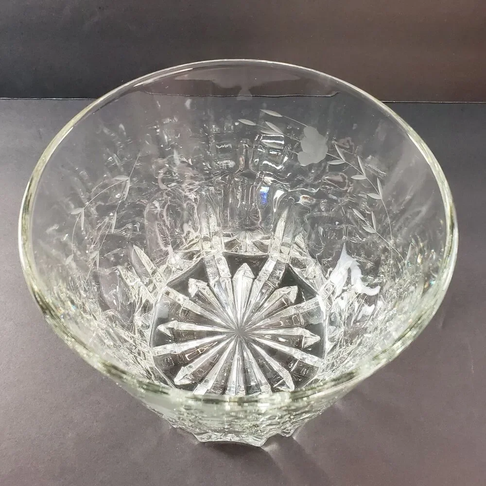 Vtg Ice Bucket Heritage By Princess House Etched Flower Pattern Elegant Barware